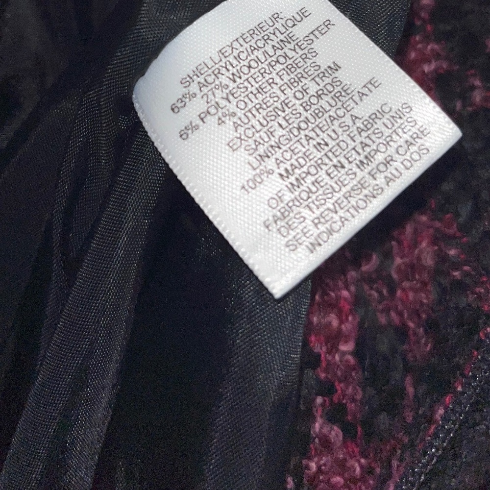 Talbots Women Black & Burgundy Tweed Full Zip w/ Fringe Trim Blazer Jacket Sz-10 - Picture 5 of 7